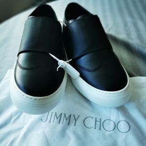 NIB JIMMY CHOO BLACK LEATHER SNEAKER 41 size 8